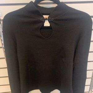 Talbots XL Black Long Sleeve Keyhole Neck Pull Over embroider neck embroider